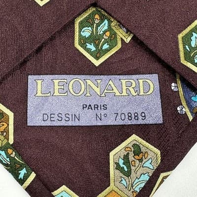 Leonard Paris Silk Tie Mens Burgundy Floral Geometric Medallion Dessin 70889 - Thumbnail 5