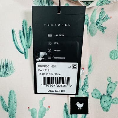 Bad Birdie Golf Polo Shirt Mens Medium Pink Green Cactus Thorn In Your Side NEW - Thumbnail 4