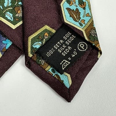 Leonard Paris Silk Tie Mens Burgundy Floral Geometric Medallion Dessin 70889 - Thumbnail 8