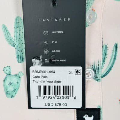 Bad Birdie Golf Polo Shirt Mens XL Pink Green Thorn in Your Side Cactus NEW - Thumbnail 4