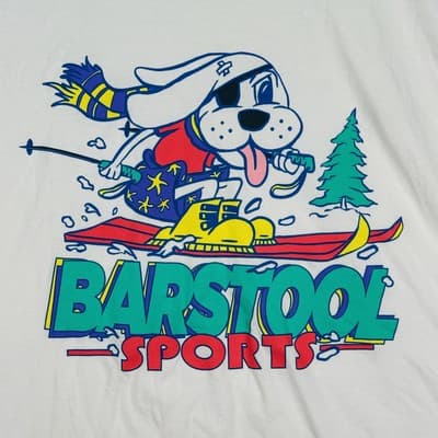 Barstool Sports Shirt Mens XL White Cartoon Dog Skiing Graphic Crew Tee Cotton - Thumbnail 3