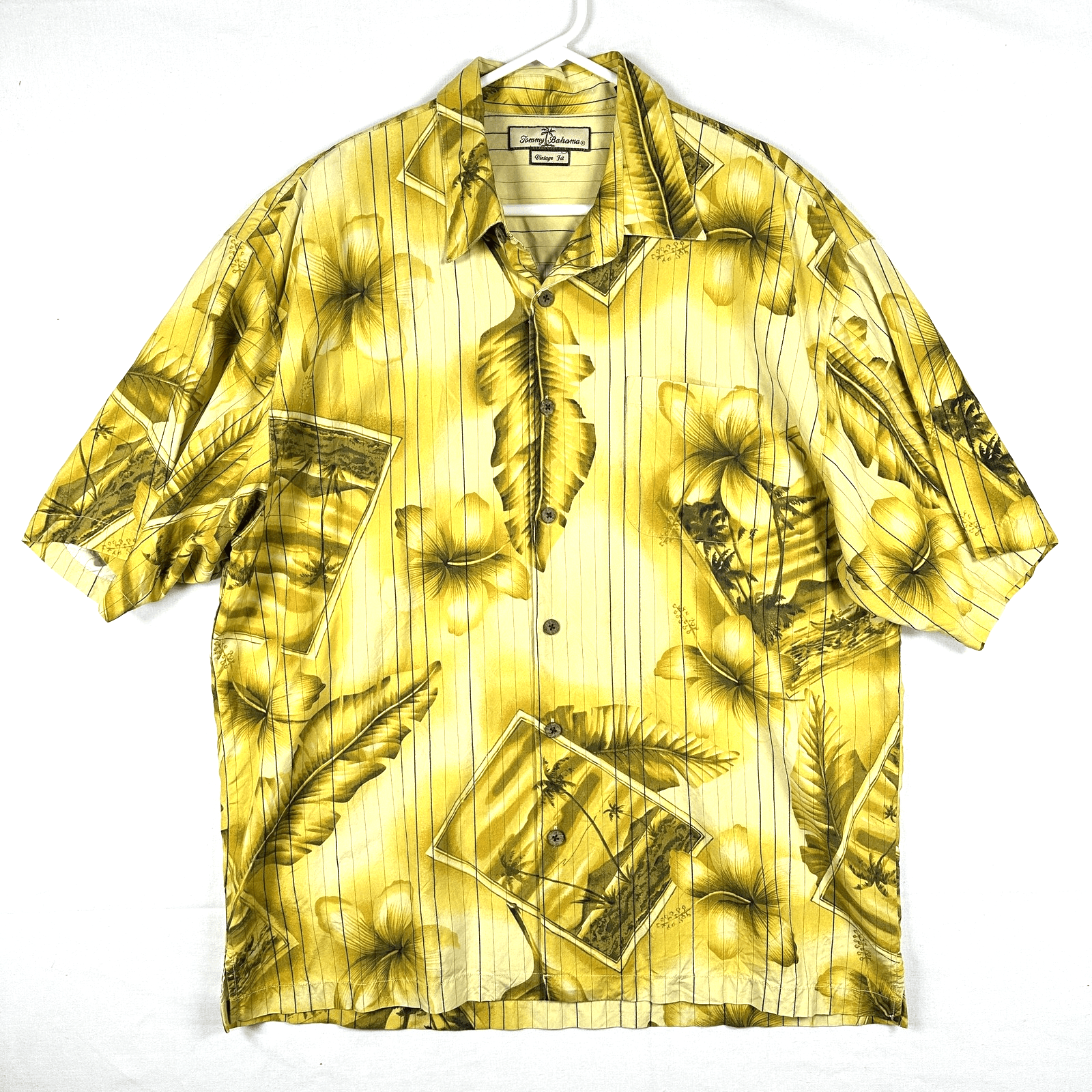 Tommy Bahama Silk Hawaiian Shirt Mens XL Gold Floral Tropical Camp Vintage Fit - Image 1
