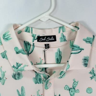 Bad Birdie Golf Polo Shirt Mens XL Pink Green Thorn in Your Side Cactus NEW - Thumbnail 5