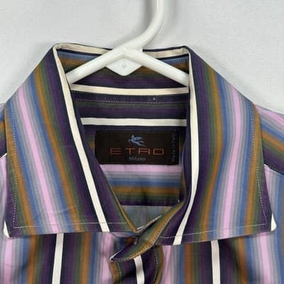 Etro Designer Shirt Mens 39 - Medium Multicolor Striped Button Up Made in Italy - Thumbnail 5