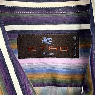 Etro Designer Shirt Mens 39 - Medium Multicolor Striped Button Up Made in Italy - Thumbnail 6