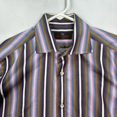 Etro Designer Shirt Mens 39 - Medium Multicolor Striped Button Up Made in Italy - Thumbnail 4