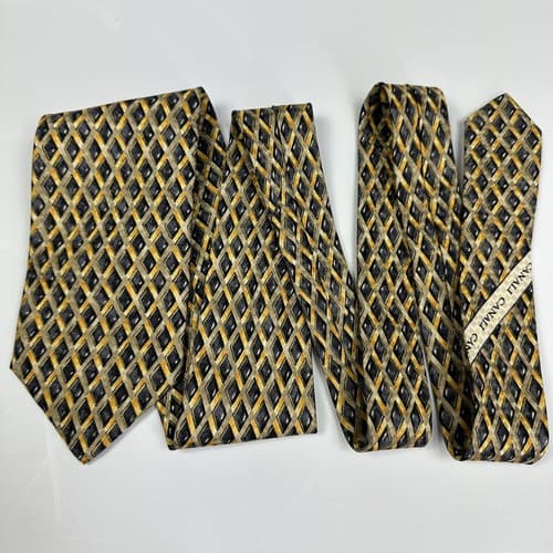 Canali Mens Silk Tie Geometric Black Gold Diamonds Necktie Italy 3.25” x 57” - Thumbnail 4