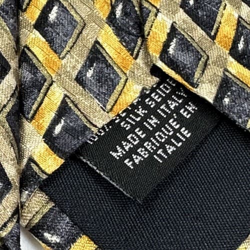 Canali Mens Silk Tie Geometric Black Gold Diamonds Necktie Italy 3.25” x 57” - Thumbnail 7