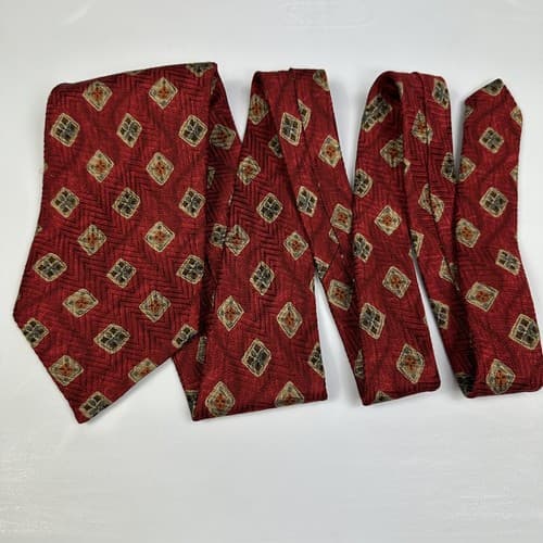 ROBERT TALBOTT Best of Class Mens Silk Tie Designer Red Geometric Medallions - Thumbnail 4