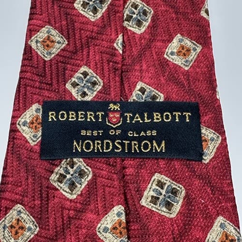 ROBERT TALBOTT Best of Class Mens Silk Tie Designer Red Geometric Medallions - Thumbnail 5