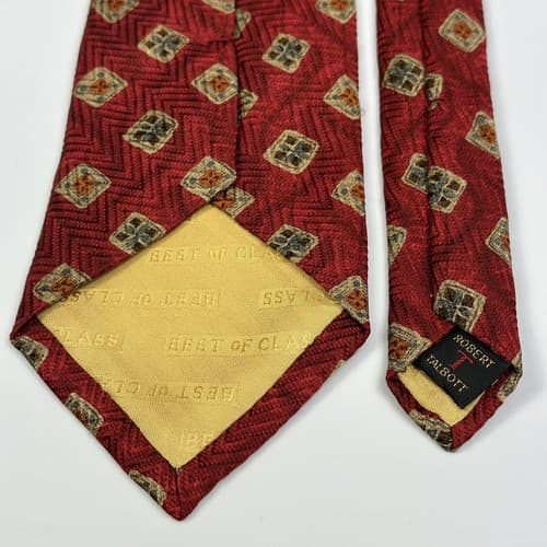 ROBERT TALBOTT Best of Class Mens Silk Tie Designer Red Geometric Medallions - Thumbnail 6