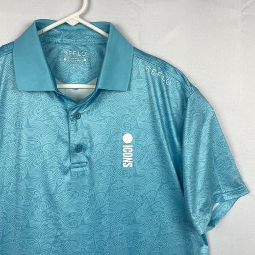 Reflo Golf Polo Shirt Icons Series Mens XL Blue Wave Geometric Short Sleeve EUC - Thumbnail 5