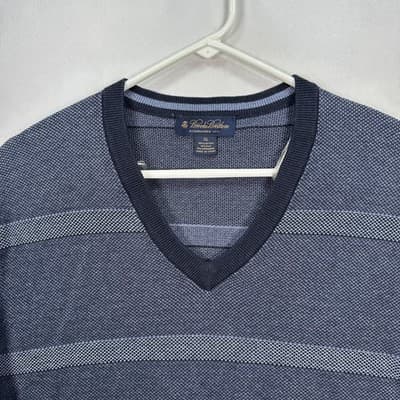Brooks Brothers Silk Cashmere Sweater Mens XL Navy Blue Striped V Neck Pullover - Thumbnail 3
