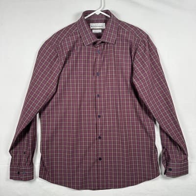 Mizzen+Main Leeward Dress Shirt Mens XL Trim Fit Red Plaid Long Sleeve Stretch - Thumbnail 2