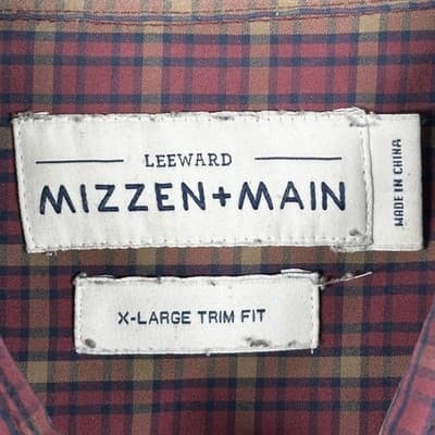 Mizzen+Main Leeward Dress Shirt Mens XL Trim Fit Red Plaid Long Sleeve Stretch - Thumbnail 5