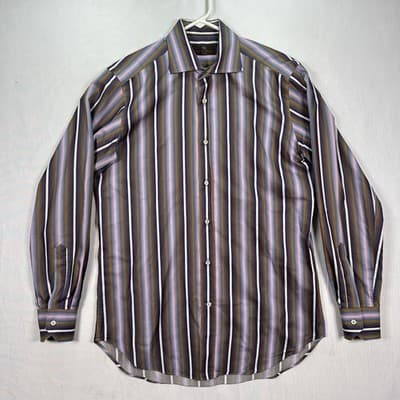 Etro Designer Shirt Mens 39 - Medium Multicolor Striped Button Up Made in Italy - Thumbnail 2