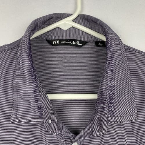Travis Mathew Golf Polo Mens Large Short Sleeve Shirt Striped Purple - Thumbnail 6