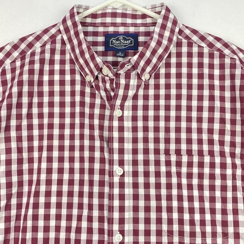 Nat Nast Shirt Mens Large Purple Gingham Plaid Long Sleeve Button Down Cotton - Thumbnail 7