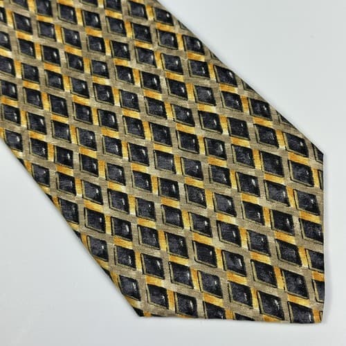Canali Mens Silk Tie Geometric Black Gold Diamonds Necktie Italy 3.25” x 57” - Thumbnail 3