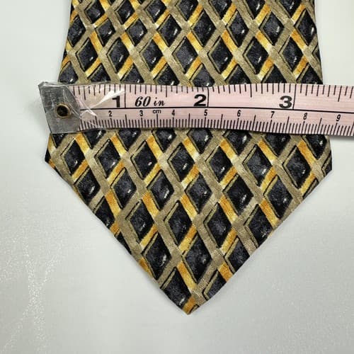 Canali Mens Silk Tie Geometric Black Gold Diamonds Necktie Italy 3.25” x 57” - Thumbnail 8