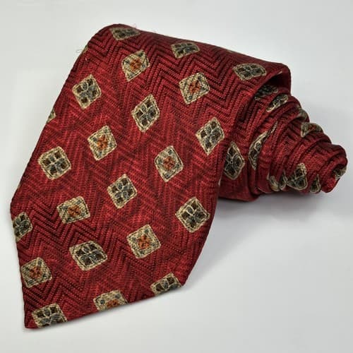 ROBERT TALBOTT Best of Class Mens Silk Tie Designer Red Geometric Medallions - Thumbnail 2