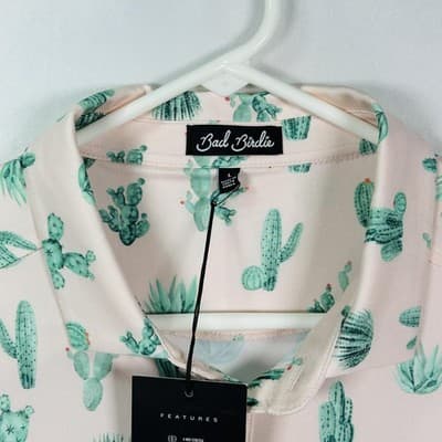 Bad Birdie Golf Polo Shirt Mens Large Pink Green Cactus Thorn In Your Side NEW - Thumbnail 5