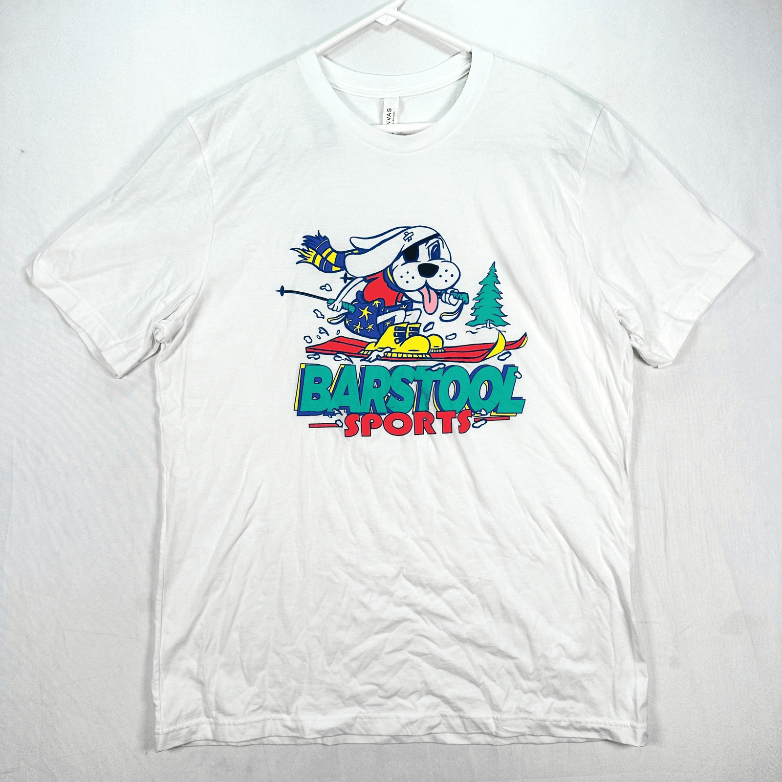 Barstool Sports Shirt Mens XL White Cartoon Dog Skiing Graphic Crew Tee Cotton - Thumbnail 2