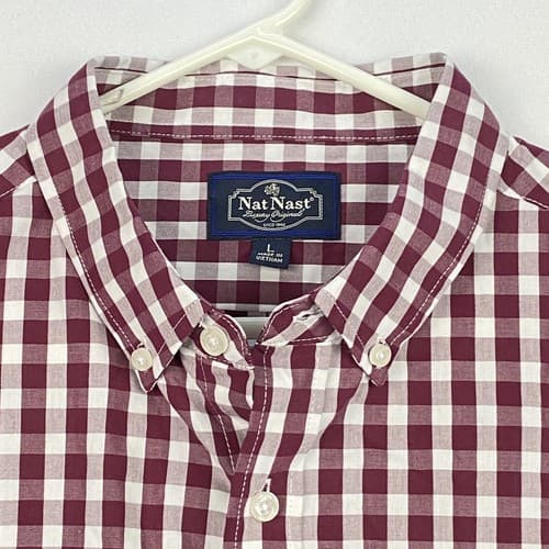 Nat Nast Shirt Mens Large Purple Gingham Plaid Long Sleeve Button Down Cotton - Thumbnail 8