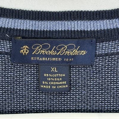 Brooks Brothers Silk Cashmere Sweater Mens XL Navy Blue Striped V Neck Pullover - Thumbnail 5