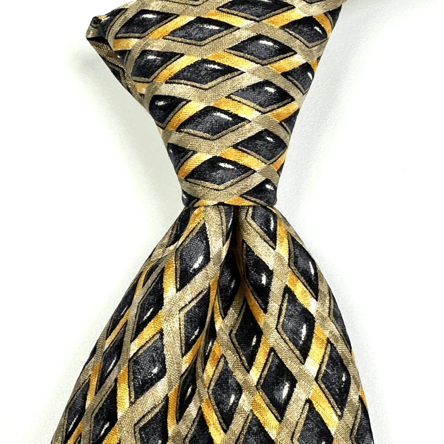 Canali Mens Silk Tie Geometric Black Gold Diamonds Necktie Italy 3.25” x 57” - Image 1