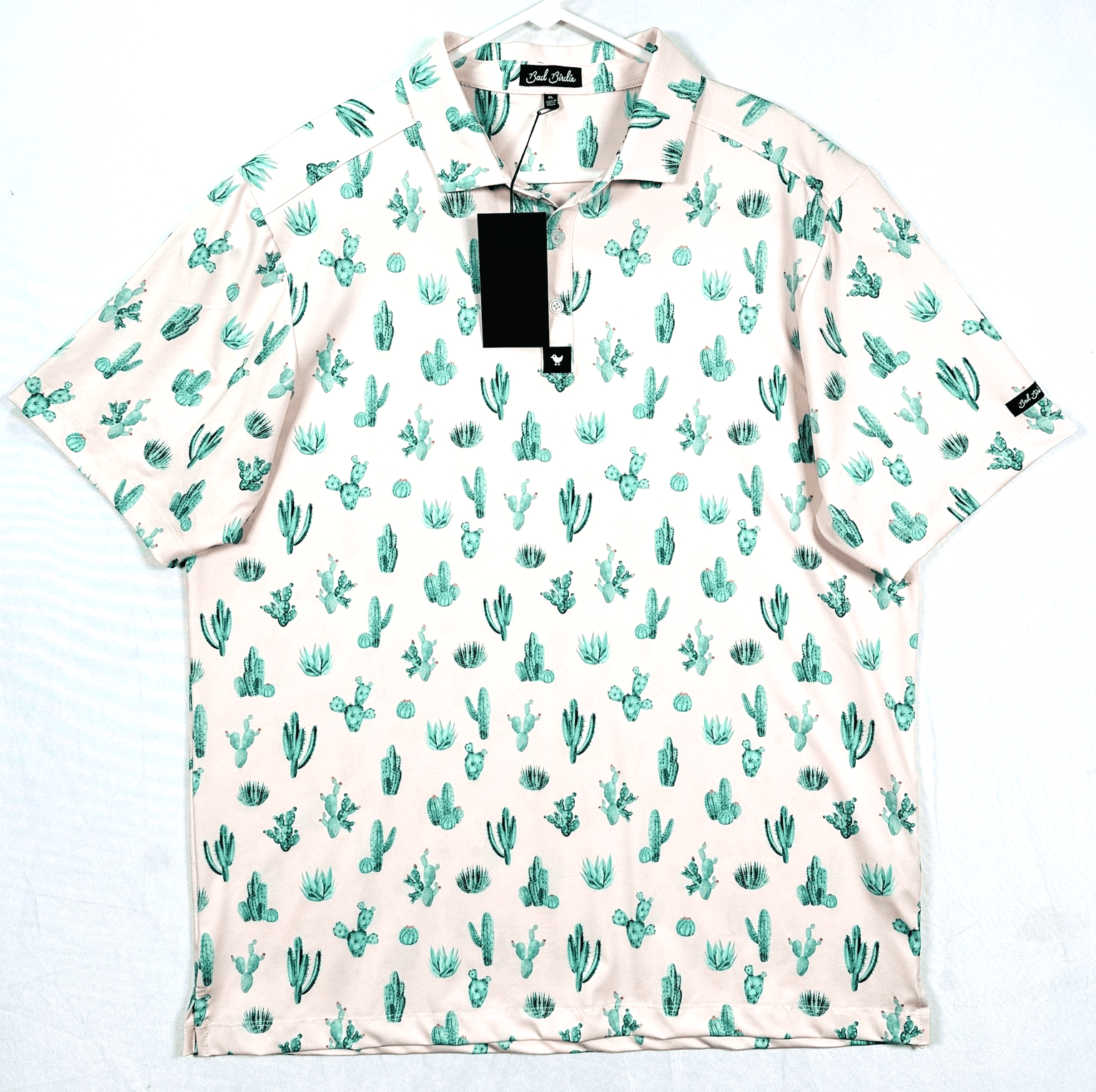 Bad Birdie Golf Polo Shirt Mens XL Pink Green Thorn in Your Side Cactus NEW - Image 1