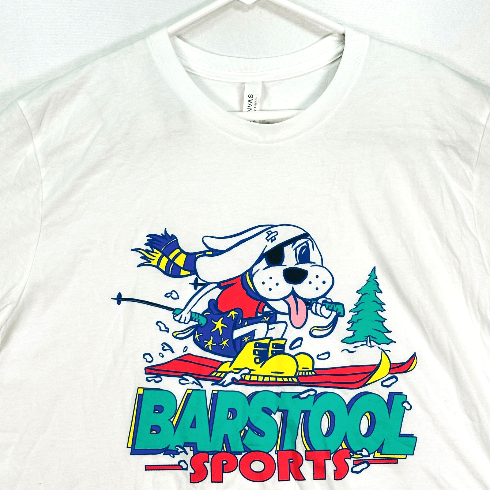 Barstool Sports Shirt Mens XL White Cartoon Dog Skiing Graphic Crew Tee Cotton - Image 1