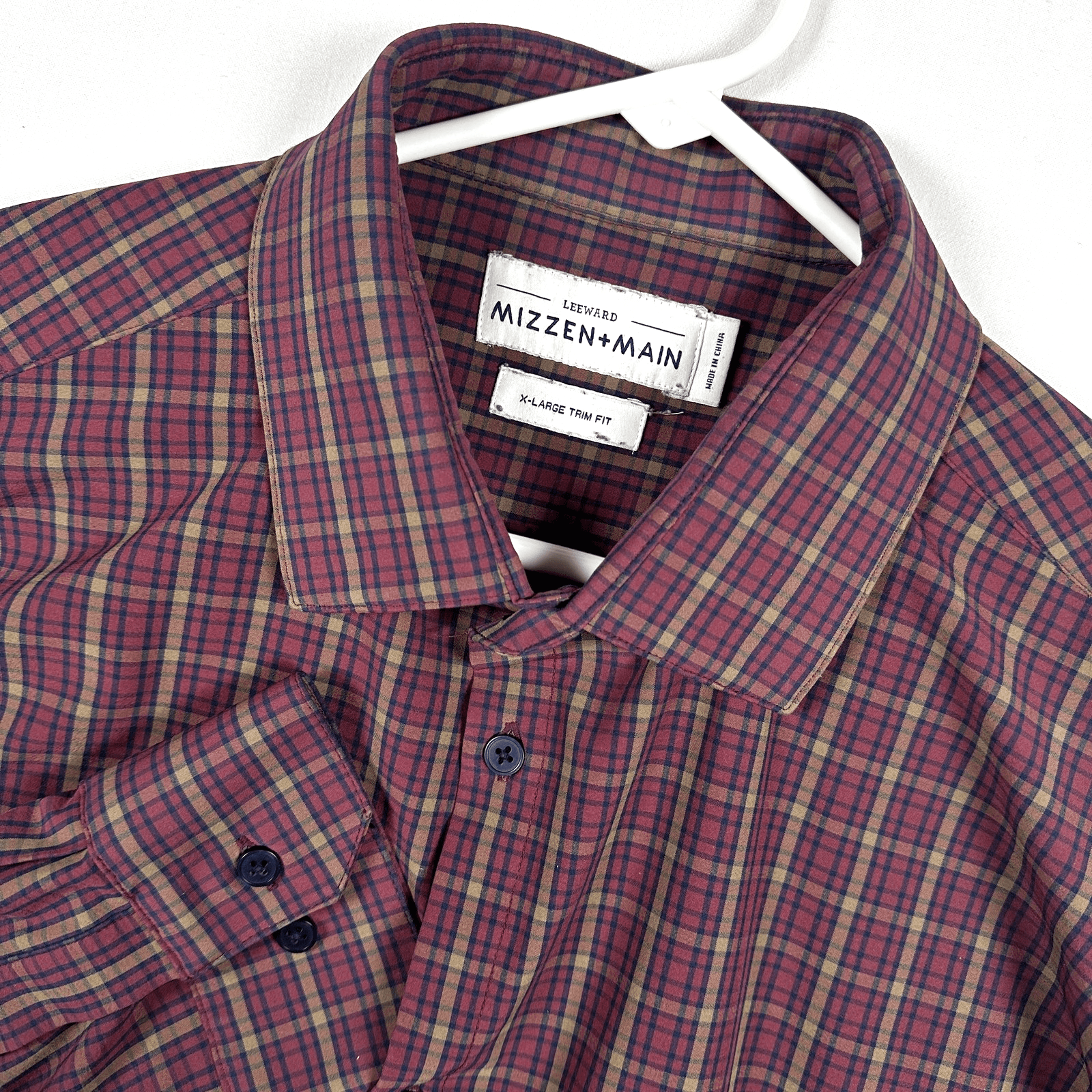 Mizzen+Main Leeward Dress Shirt Mens XL Trim Fit Red Plaid Long Sleeve Stretch - Image 1