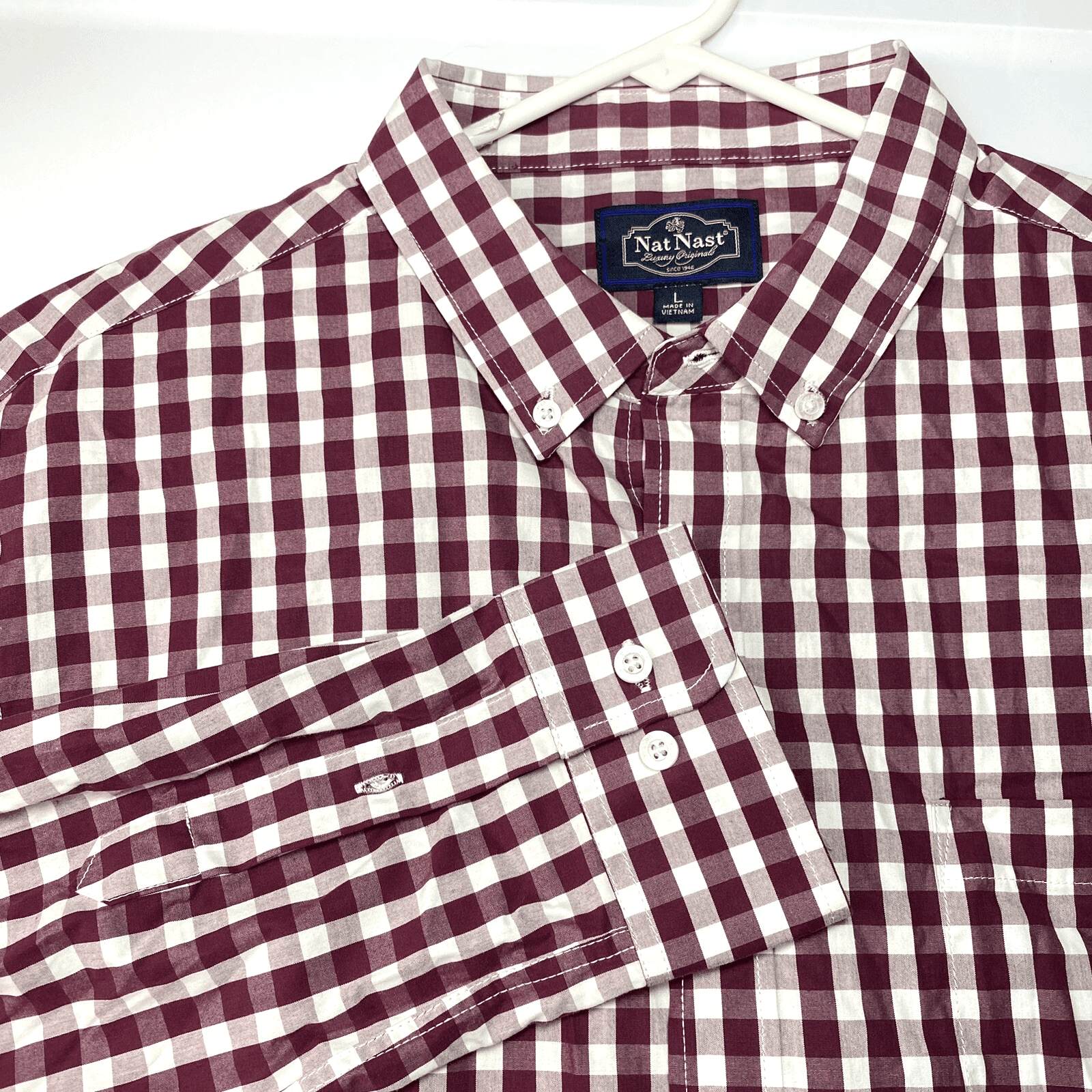 Nat Nast Shirt Mens Large Purple Gingham Plaid Long Sleeve Button Down Cotton - Image 1