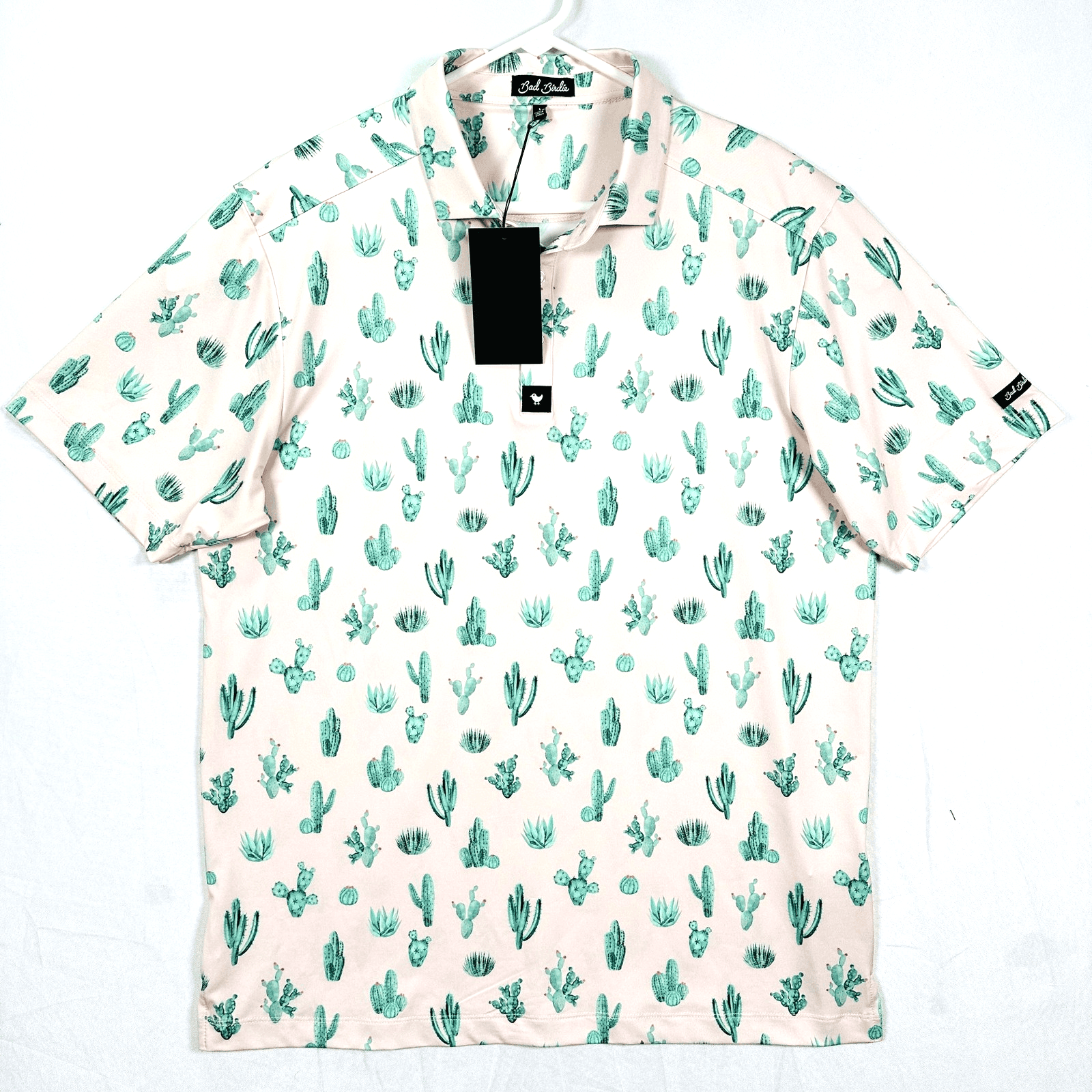 Bad Birdie Golf Polo Shirt Mens Large Pink Green Cactus Thorn In Your Side NEW - Image 1