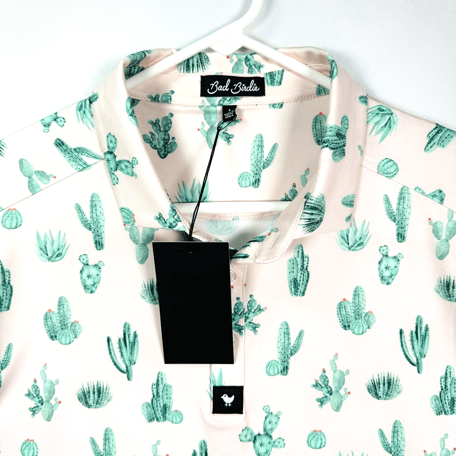 Bad Birdie Golf Polo Shirt Mens Large Pink Green Cactus Thorn In Your Side NEW - Thumbnail 2