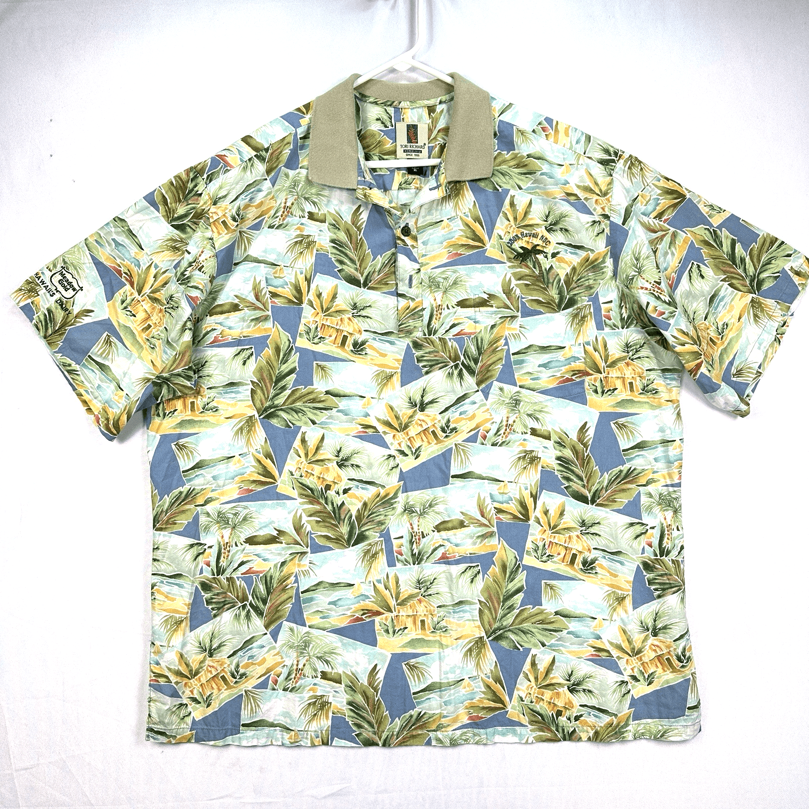 Vintage Tori Richard Polo Shirt Mens XL Hawaiian Multicolor Floral Short Sleeve - Thumbnail 2