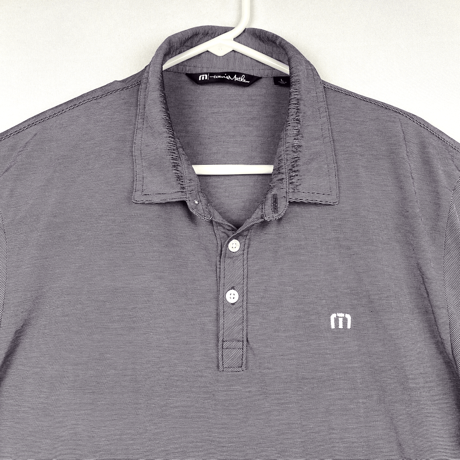 Travis Mathew Golf Polo Mens Large Short Sleeve Shirt Striped Purple - Image 1