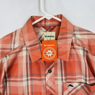 Simms Outpost Shirt Mens Medium Red Plaid Long Sleeve Button Fishing Outdoor NEW - Thumbnail 4