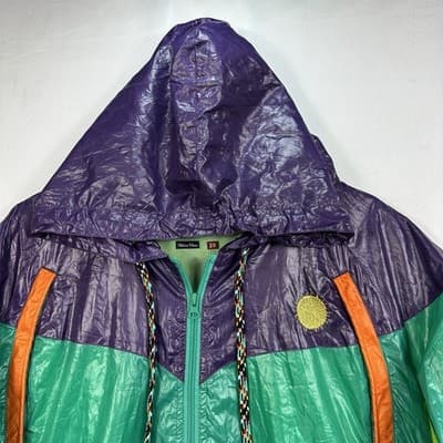 Sabit Tanoshinde Mens 3X Hooded Windbreaker Jacket Green Purple Streetwear Zip - Thumbnail 5