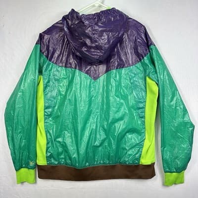 Sabit Tanoshinde Mens 3X Hooded Windbreaker Jacket Green Purple Streetwear Zip - Thumbnail 2
