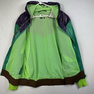 Sabit Tanoshinde Mens 3X Hooded Windbreaker Jacket Green Purple Streetwear Zip - Thumbnail 8