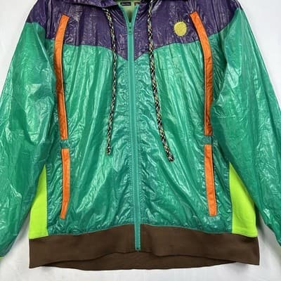 Sabit Tanoshinde Mens 3X Hooded Windbreaker Jacket Green Purple Streetwear Zip - Thumbnail 4
