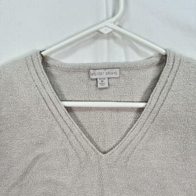 Barefoot Dreams CozyChic Lite Sweater Womens Petite Medium Gray V Neck Pullover - Thumbnail 3