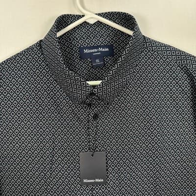 Mizzen Main Leeward Dress Short Mens 2XL Navy Geometric Trim Fit Long Sleeve NEW - Thumbnail 4