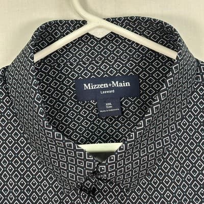 Mizzen Main Leeward Dress Short Mens 2XL Navy Geometric Trim Fit Long Sleeve NEW - Thumbnail 6