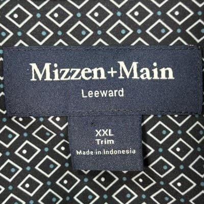 Mizzen Main Leeward Dress Short Mens 2XL Navy Geometric Trim Fit Long Sleeve NEW - Thumbnail 7