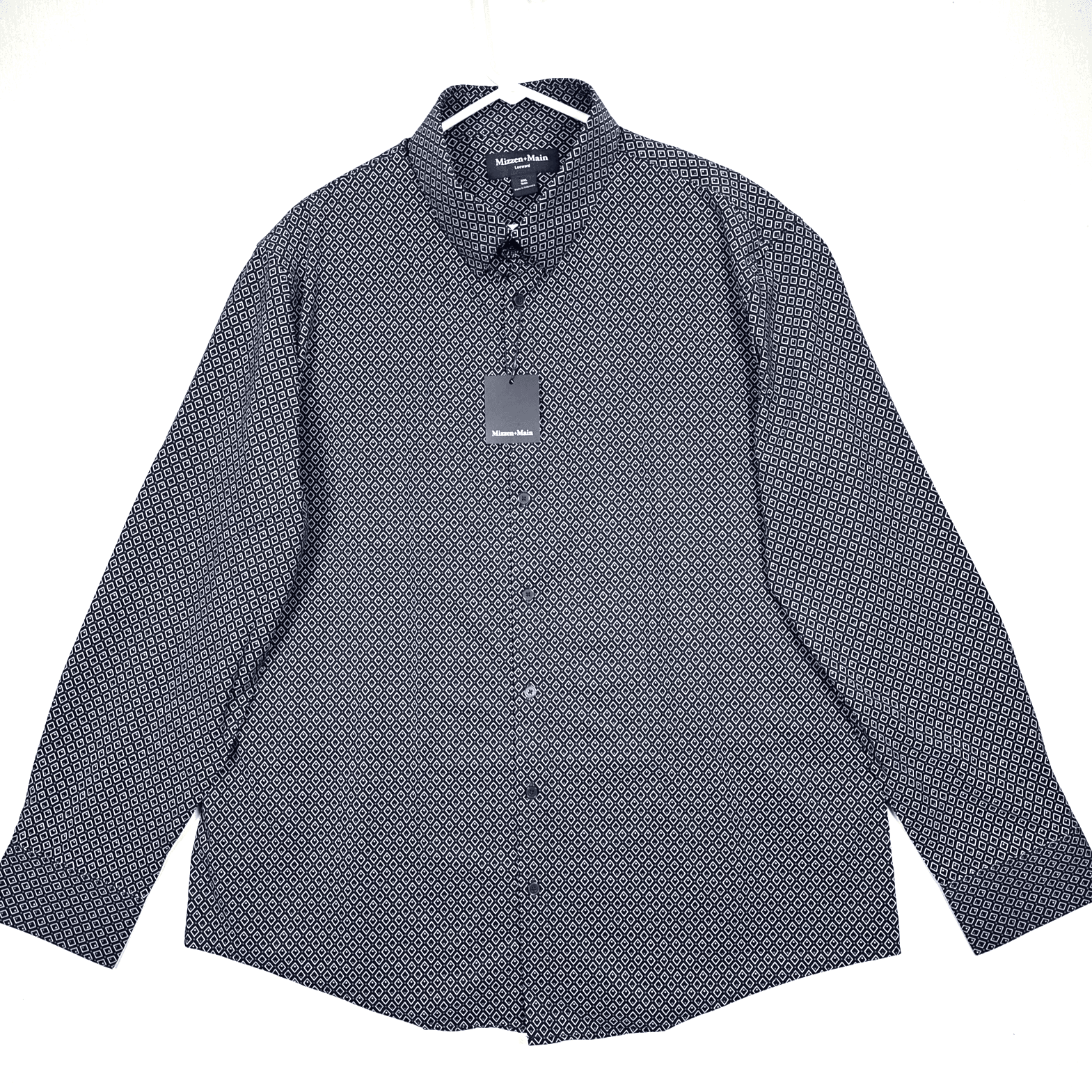 Mizzen Main Leeward Dress Short Mens 2XL Navy Geometric Trim Fit Long Sleeve NEW - Image 1