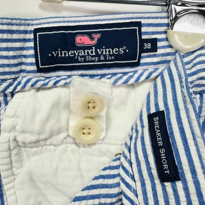 Vineyard Vines Breaker Shorts Mens 38 Blue White Seersucker Stripe Cotton 8" - Thumbnail 4