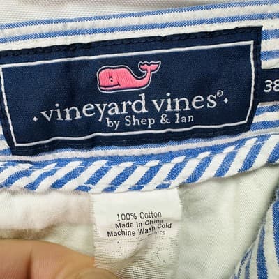Vineyard Vines Breaker Shorts Mens 38 Blue White Seersucker Stripe Cotton 8" - Thumbnail 5